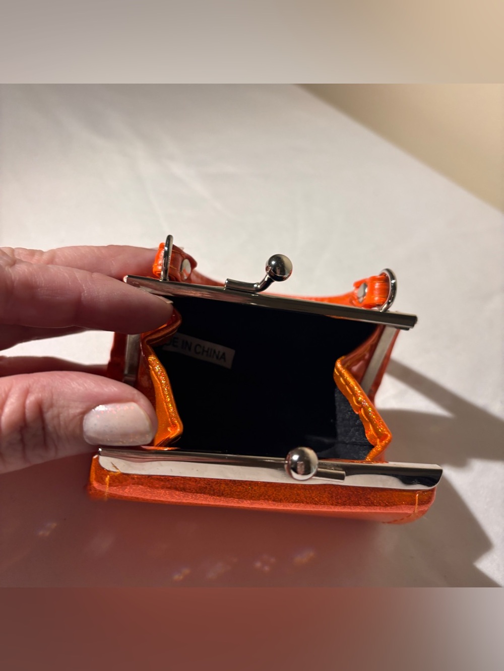 Orange Glitter Mini Bag - Top Handle Women's Bag - Micro Bag - Coin Purse - Picture 6 of 8
